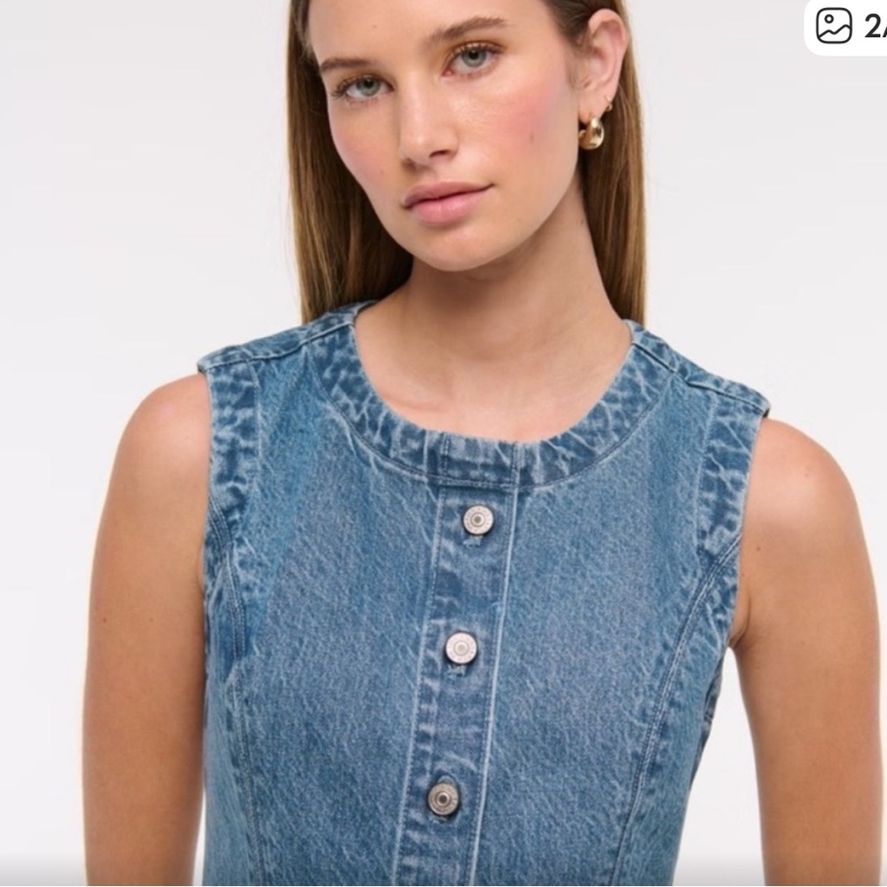 Abercrombie & Fitch Denim Mini Jean Dress Medium Button Front Y2K 90s casual - Picture 2 of 8